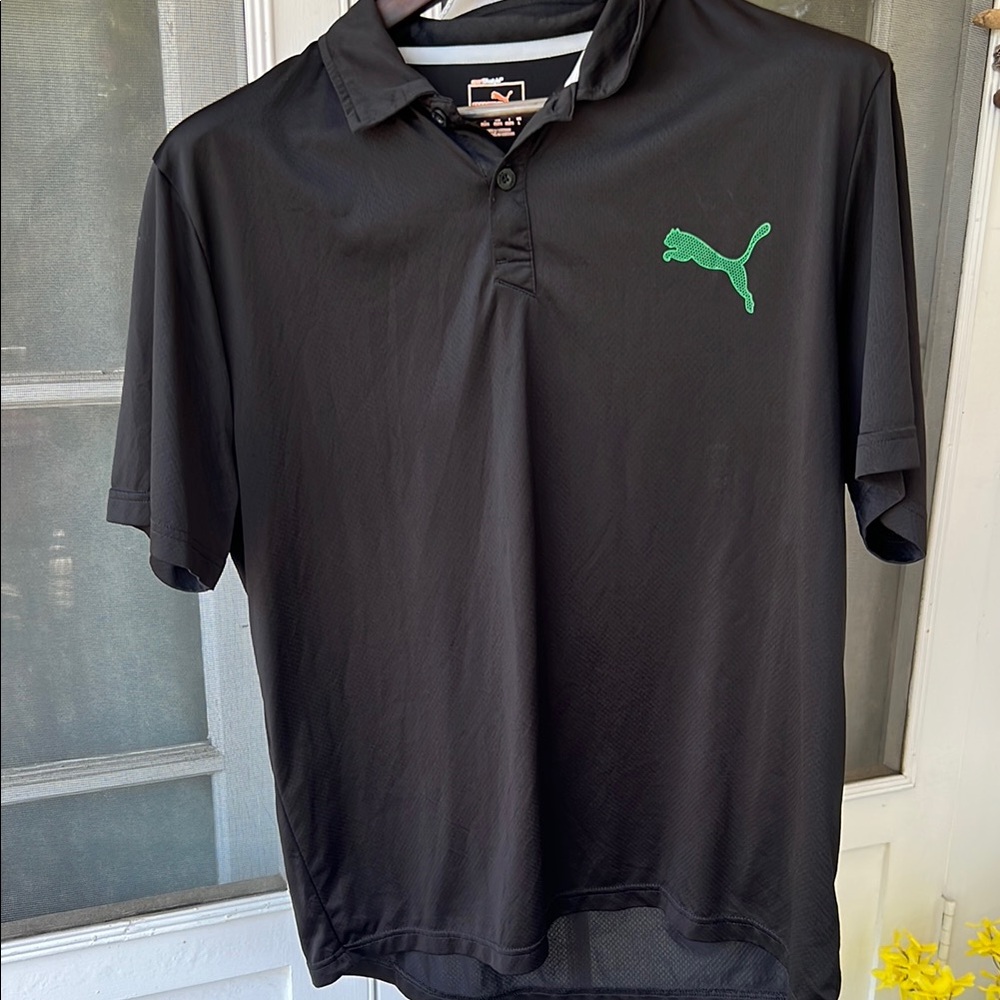 Puma Men's Black Golf Polo with Green Logo